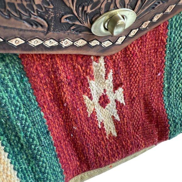Myra Bag Embossed Scarlet Hand-Tooled Bag Upcyled convertible backpack - Picture 4 of 11